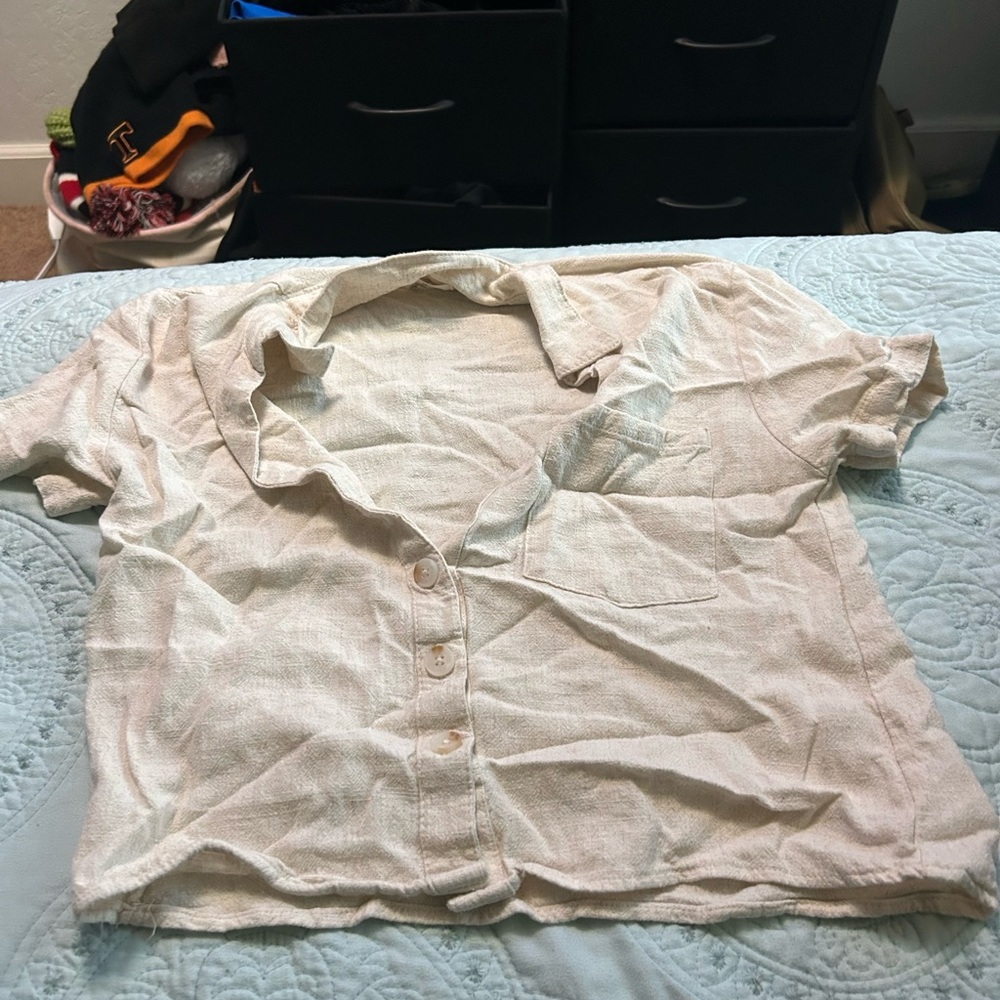Casual Cream Button-Up Shirt